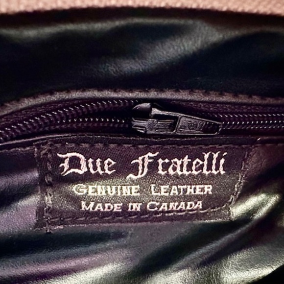 VINTAGE WOMEN'S DUE FRATELLI GENUINE LEATHER HANDBAG, SHINY BROWN & SILVER COLOR - Picture 10 of 11